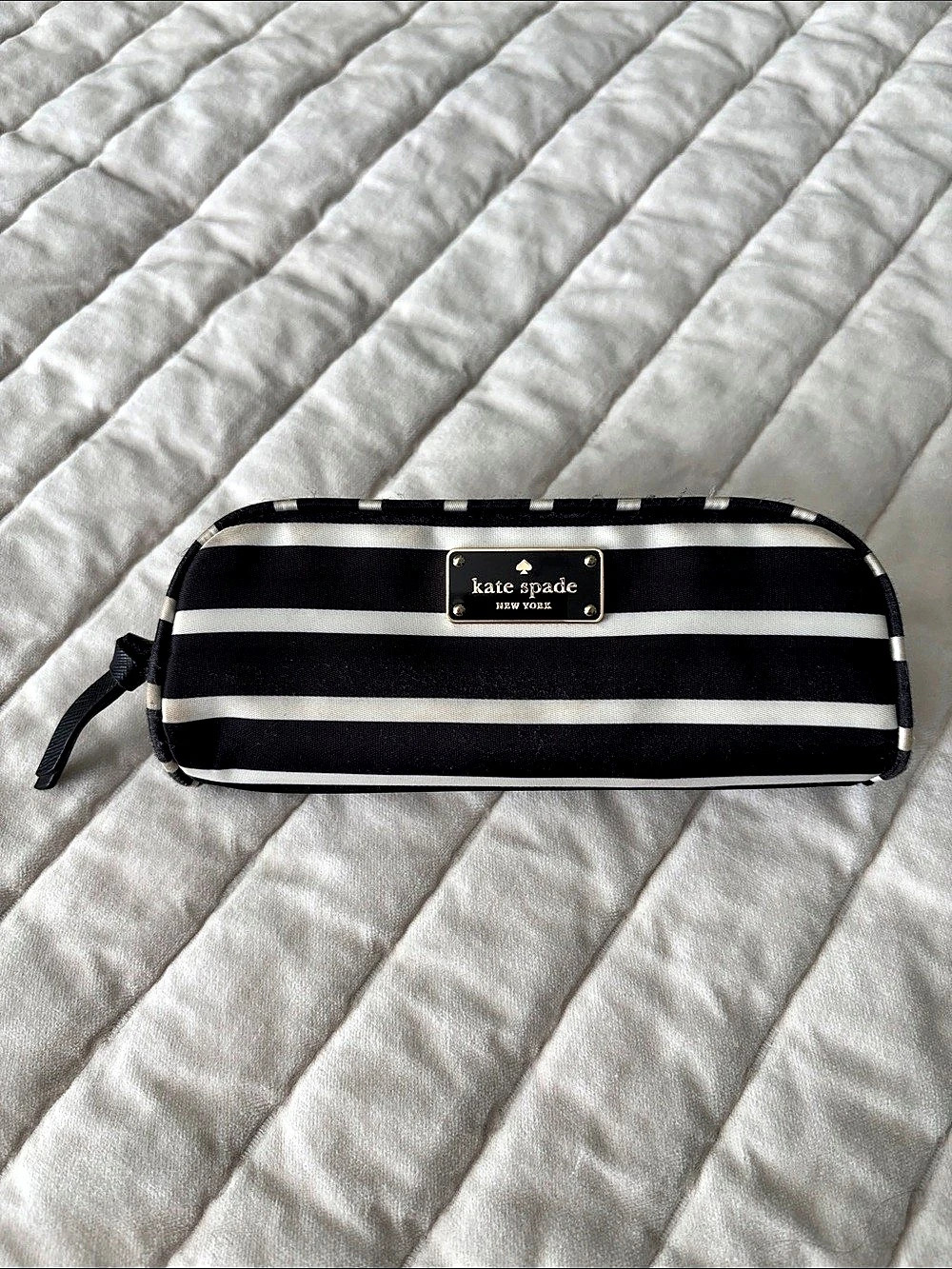 Kate Spade Striped Cosmetic or Sunglasses Pouch in Black & White